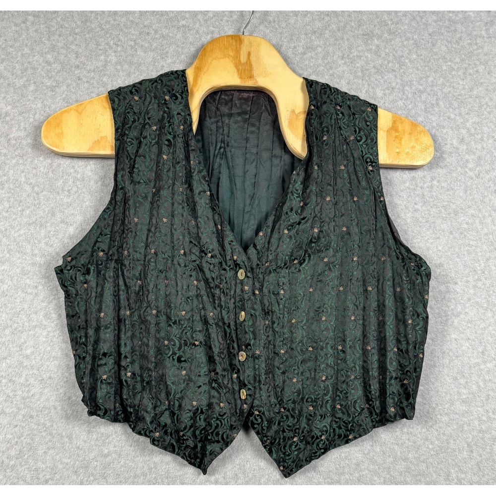 Brocade Vest Mens XL Green Black Damask Victorian Goth Waistcoat